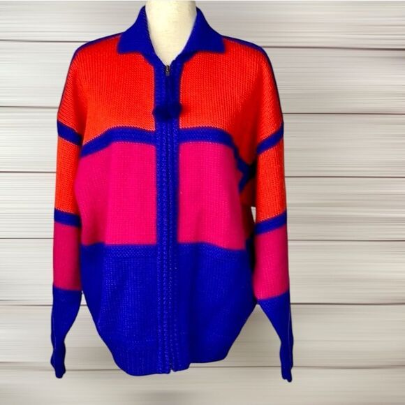 REGATTA SPORT Wool Zip Front Color-block Sweater Cardigan Knit Jacket size L - Picture 2 of 11